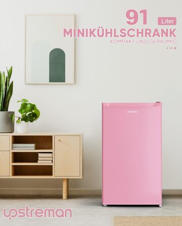 Холодильник Upstreman 91L BR321-Rosa з функцією швидкого охолодження, 5 температурних режимів (1-8°C), енергоефективний, 41 дБ, компактний, для студентів/офісу