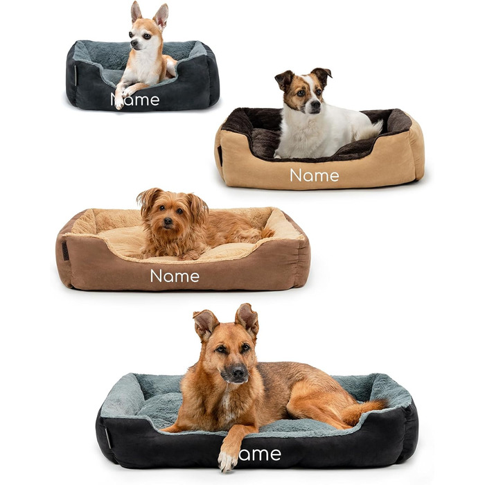 Килимок для собак Lionto з двостороннім подушкою та неслизьким дном, міцний лежак для домашніх тварин з глибоким входом, підходить для собак та котів будь-якого віку, 60x48 см, м'який лежак для собак, (Д 50 x Ш 37 x В 17 см (з іменним нанесенням), бежевий