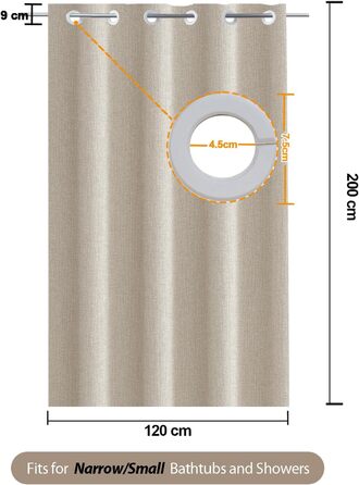 Штора для душу YISURE бежева льоноподібна, 120x200 см, водонепроникна, текстильна, машинне прання