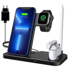 Бездротовий зарядний пристрій 4-в-1, 18W для Apple Watch, AirPods Pro, iPhone 12/SE/11/X/XR/Xs Max/8, Samsung Galaxy S20/S10 - Qi сертифікований