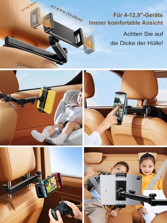 Тримач для планшета в авто: універсальний, висувний, для iPad, iPhone, Samsung, Switch, Kindle, 4-13 дюймів, з гачками, чорний