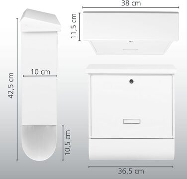 Поштовий ящик Burg-Wächter AMZ 2500 NI з газетницею та табличкою для імені, нержавіюча сталь, формат DIN C4, 2 ключі, білий