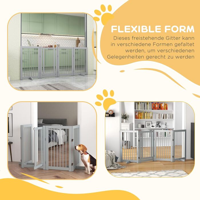 ПавГат Захисне ґратка для собак, самостійна, 204 x 75 см, 4 панелі, дерево, білий (220L x 36B x 91H cm, світло-сірий)