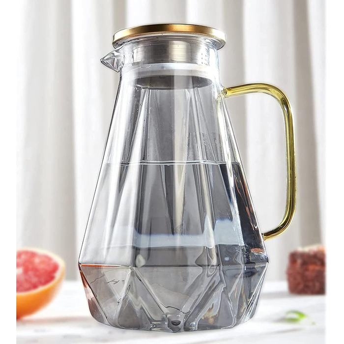 DUJUST Black Glass Carafe with Lid 2 Liter, Water Carafe in Modern Diamond Design, Glass Pitcher with Handle for Fruit Infusion, Durable Heat-Resistant Water Pitcher for Iced Tea/Milk/Coffee