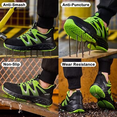 Черевики робочі ISOOUS для чоловіків та жінок. Безпекові черевики з металевим носком, неслизькі, дихаючі, спортивні (43 EU, Зелений)