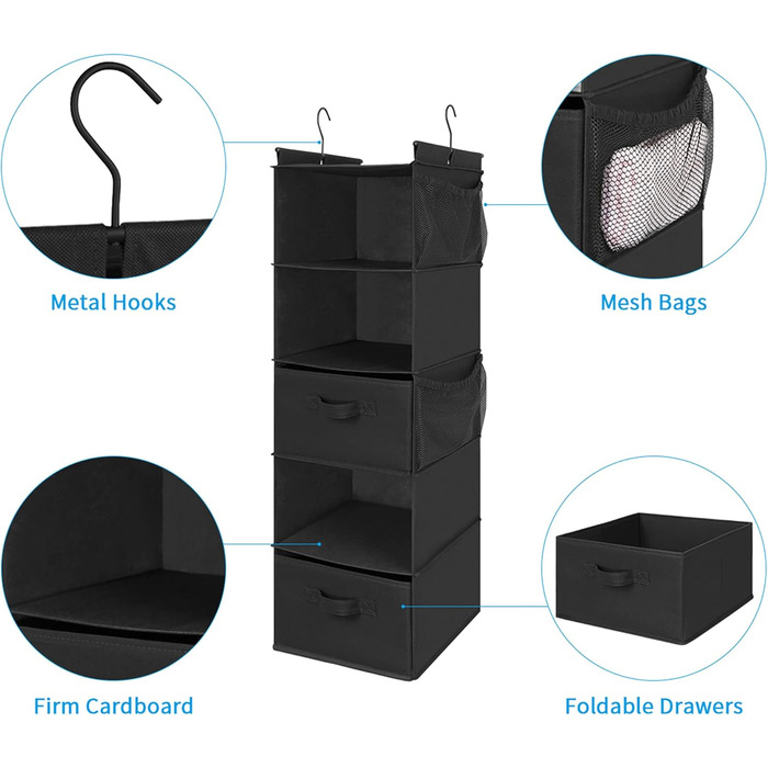 Органайзер для шафи MAX Houser з 5 полицями, підвісний, для економії місця, з 4 кишенями збоку, складний, бежевий