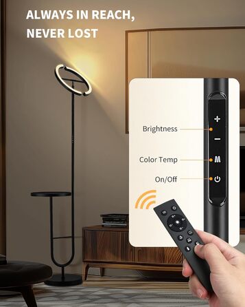 Підлогова лампа LuminexDesigns з регулюванням яскравості, 36W+7W LED, 3200LM+600LM, 2700K-6500K, чорна. Сучасна підлогова лампа для вітальні з пульт дистанційного керування
