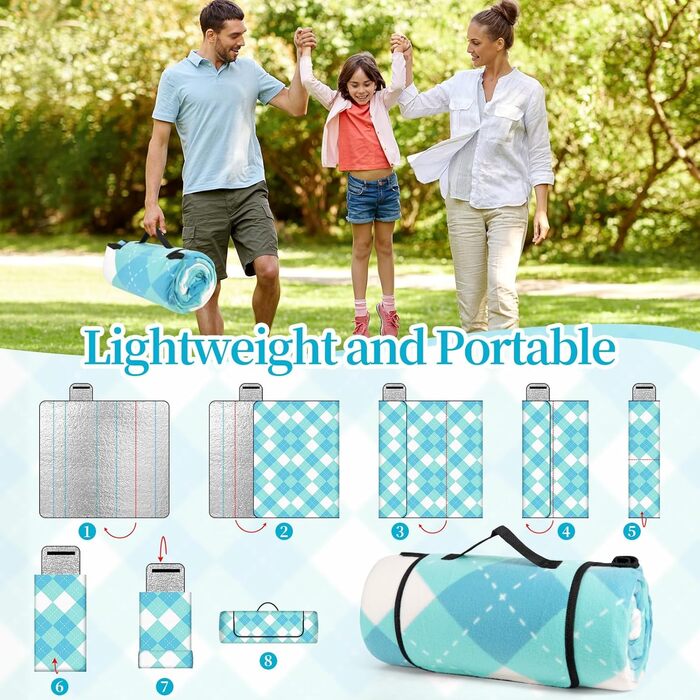 Плед для пікніка CIRULLI 200x200 см, водонепроникний, складаний килимок для пляжу та кемпінгу