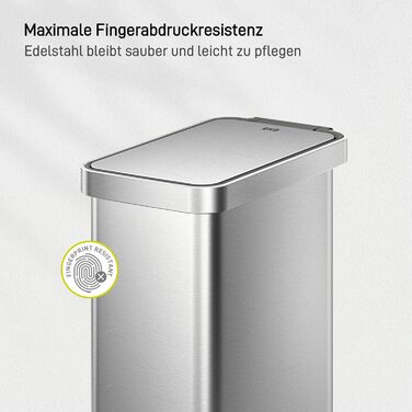 Відро для сміття EKO Madison 30L з винімним контейнером, м'яким закриттям кришки, стійке до відбитків пальців, нержавіюча сталь, прямокутне, з мішками для сміття 20 шт. (50L)