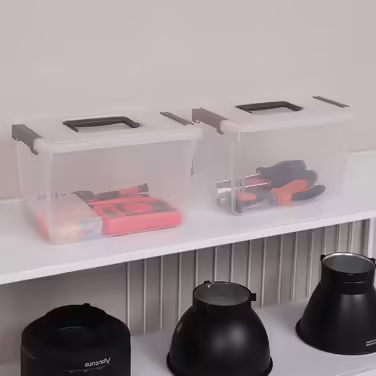 Citylife 6-Piece Storage Box Set, 5L with Lid and Closure Clips, Handle, Stackable, Transparent Box, for Living Room, Bedroom, Garage, 21.4 * 14.5 * 15.5cm (5l/8-piece)