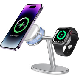 Бездротовий зарядний стенд 2-в-1 EWA для iPhone 13/12 та Apple Watch MagSafe (срібний)