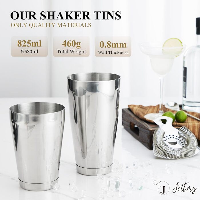Boston Shaker Set – 10-Piece Stainless Steel Cocktail Shaker Set with Acrylic Base, Hawthorne Strainer, Ice Tongs, Bar Spoon, Jigger, Muddler – Perfect for the Home Bar (Silver)