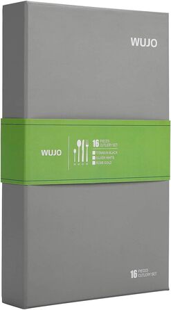 WUJO Cutlery Set, Stainless Steel Cutlery, 16-Piece Silver Cutlery Set including Knife, Fork, Spoon, Teaspoon, Dining Set for 4 People, Mirror Polished, Dishwasher Safe