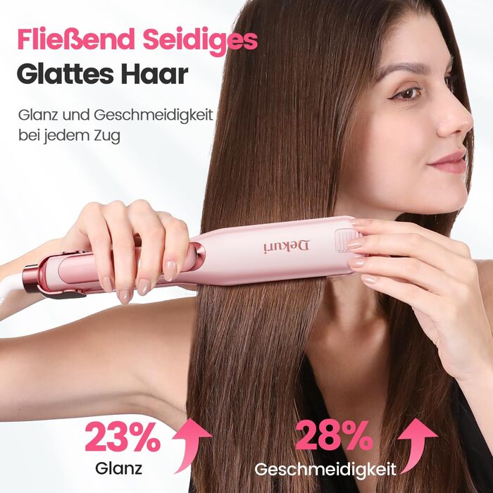 Dekuri 42mm Ceramic Hair Straightener & Curling Iron - Pink - Adjustable Temperature 120°C-230°C
