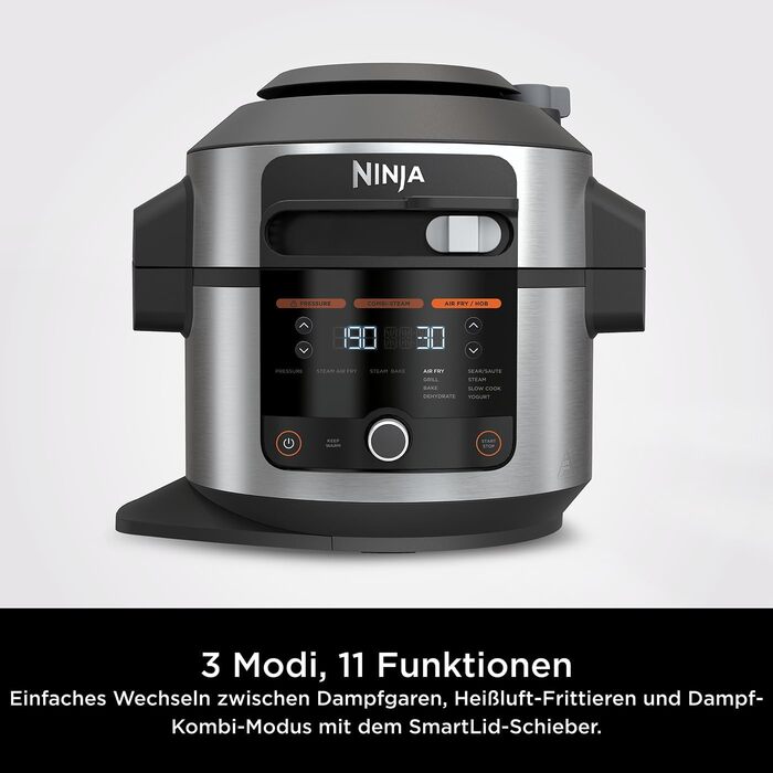 Ninja Foodi Multi-Cooker with SmartLid, 6L, 11-in-1 MultiCooker, Pressure Cooker, Air Fryer, Slow Cooker, Grill, Bake, Stainless Steel, OL550EU 11-in-1 MultiCooker, 6 L Stainless Steel