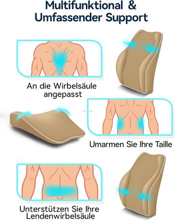 Подушка для спини Ergonomisches RückenKissen Travel Ease з Memory Foam для офісного крісла, з антистатичним, приємним до шкіри чохлом для комфортної посадки (Хакі)