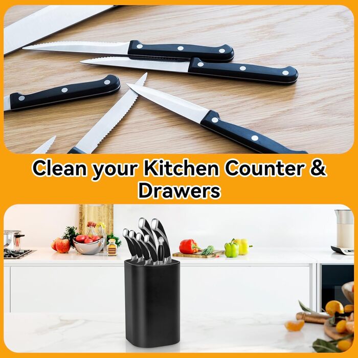 Universal Knife Block without Knives Ninonly Knife Holder Knife and Scissors Organizer with 21 Slots and Drain Design Knife Block Flexible For All Kitchen Knives Suitable Black