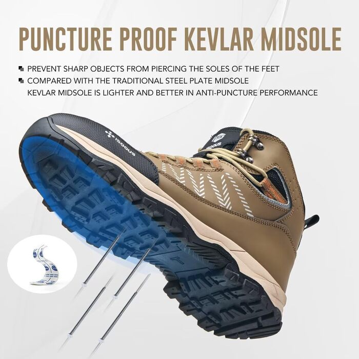 Черевики робочі чоловічі ISOOUS, високі, захисні, з металевим носком, протиковзні, 42 EU, хакі