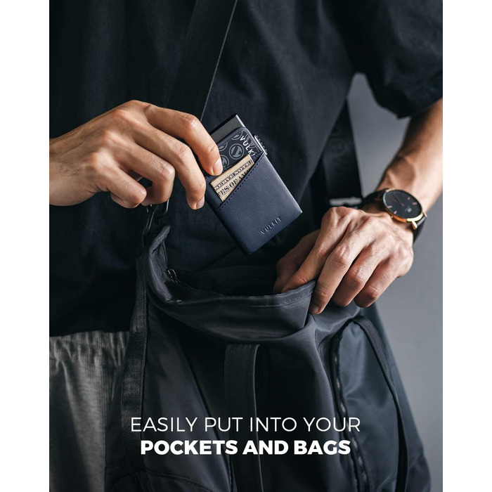 Кредитне портмоне для чоловіків VULKIT з автоматичним витягуванням карт, RFID NFC захистом, шкіряний фантик, на 5-9 карт (блакитний)