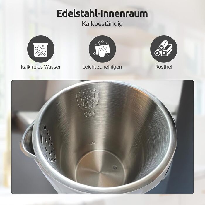 Електричний чайник Olvy 1.7L з регулюванням температури – Швидкий, з нержавіючої сталі, 2200W, з функцією підтримання тепла, подвійні стінки (Білий)