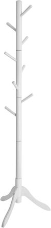 VASAGLE Coat Rack, Solid Wood Clothes Rack, Coat Stand with 8 Hooks, Tree Shape, 3 Adjustable Heights, for Coats, Jackets, Bags, for Entryway, Bedroom, RCR01GY (White)