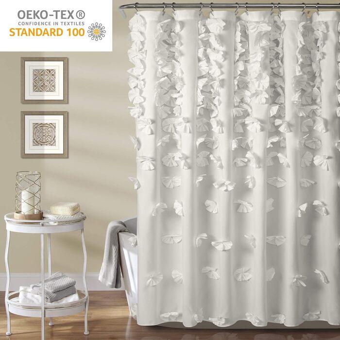Шторка для душу Lush Decor Riley, 183x183 см, білий/квітковий, з бантиками, романтичний дизайн