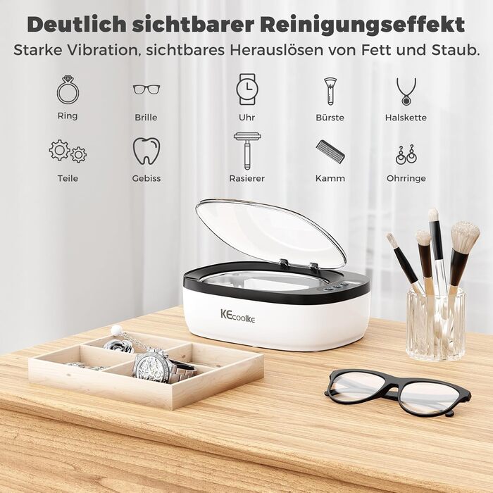 Ультразвукова мийка KECOOLKE Sonic Cleaner з цифровим таймером для прикрас, ювелірних виробів, монет та окулярів, білий