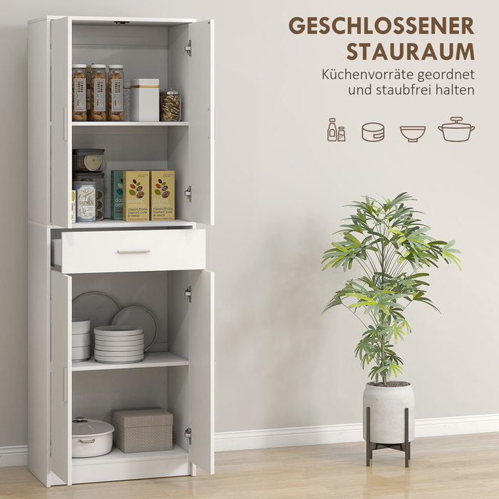 HOMCOM Kitchen Cabinet Tall Cabinet with Adjustable Shelves, 4-Door Buffet Cabinet with Drawer, Pantry Cabinet with Scandinavian Design, White | Aosom