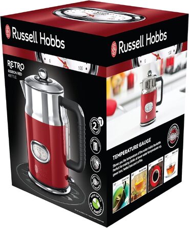 Тостер Russell Hobbs Retro з нержавіючої сталі [для 2 тостів] з підігрівачем для бургерів, 6 рівнів підсмажування, функція розморожування та підігріву, 1300 Вт, Vintage 21680-56