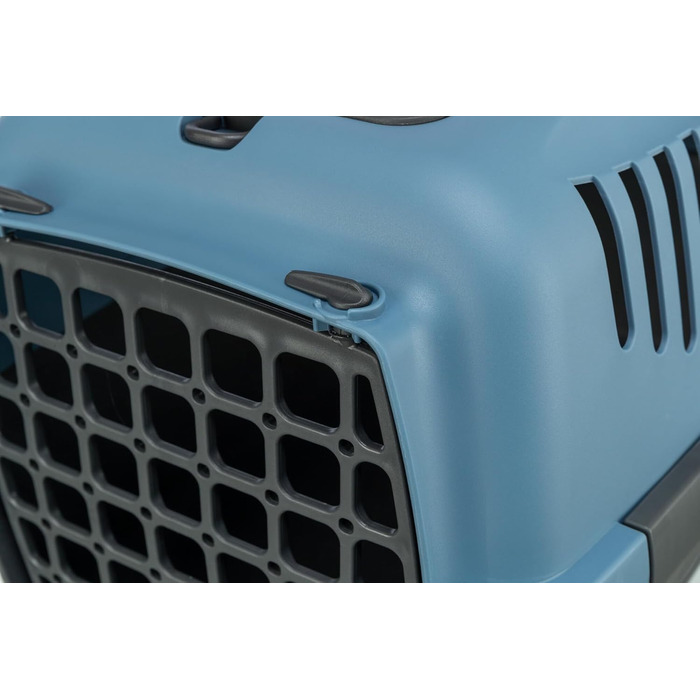 Транспортний бокс TRIXIE Capri 2 – XS-S: 34×31×55 см, сірий/блакитний. Для собак до 8 кг. З металевою дверцятами та ґраткою зверху.