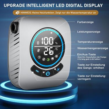 Портативна душ для кемпінгу з насосом та індикатором температури, 8000mAh, сірий. Комплект для відпочинку на природі, автомийки, пляжу, подорожей та догляду за тваринами.