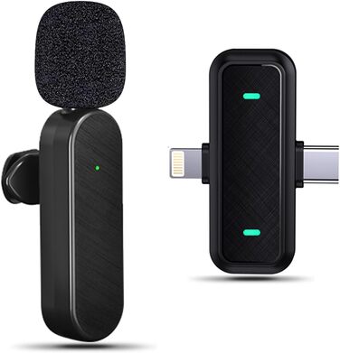 Беспроводной петличный микрофон Bayanbulu для iPhone, iPad, Android, TikTok, YouTube, Vlog. Шумоподавлення, Plug-and-Play, 2 шт. (Black-H16-1pc)