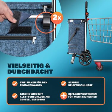 MONZANA® 3в1 Розкладний тележка для покупок 56L, до 50 кг з знімною сумкою, блакитна