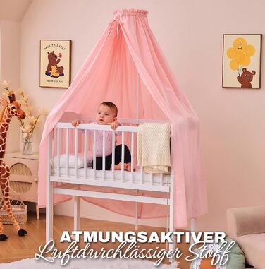 Балдахін для дитячого ліжечка ALAVYA HOME, рожевий, 100% органічна бавовна, GOTS, з тримачем, москітна сітка, 150x240 см