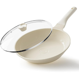 Redchef 28cm Ceramic Non-Stick Frying Pan with Lid - Induction Compatible, Durable, PTFE, PFOA & PFAS Free (Beige)