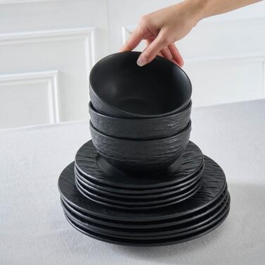 Набір посуду Karaca Solem 18 предметів, чорний, з тисненням, для 6 осіб