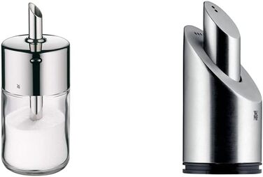 WMF Barista Sugar Shaker 240g, Glass & Two-in-One Salt/Pepper Shaker Set, 2-Piece, Small Shaker, Salt Shaker, Pepper Shaker, Cromargan Stainless Steel, Matte Finish, Dishwasher Safe, Grey, centimeters