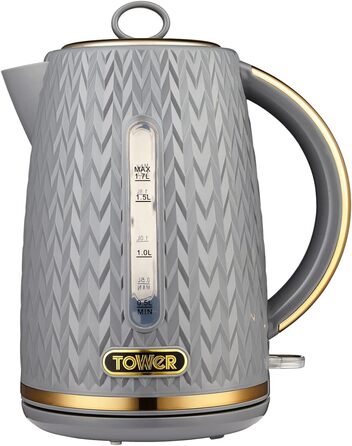 Електричний чайник Tower T10052GRY Empire, 1.7 л, 3 кВт, сірий з мідними акцентами, сталь