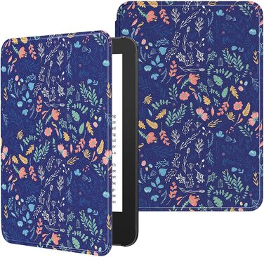 Чохол MoKo для Kindle 6' (11 покоління, 2024/2022) з авто-вимкненням, Smart Cover з квітами на синьому фоні
