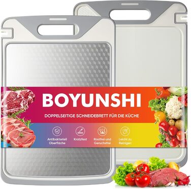 Ніжне дерев'яне обробне дошка з нержавіючої сталі, двостороннє, з силіконовим краєм, для кухні, з жолобками для соку, антипригарне, для захисту ножів