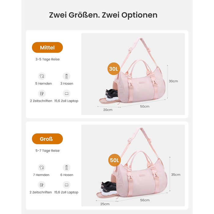 Спортивна сумка LOVEVOOK для фітнесу, йоги, подорожей (30L, світло-рожевий)