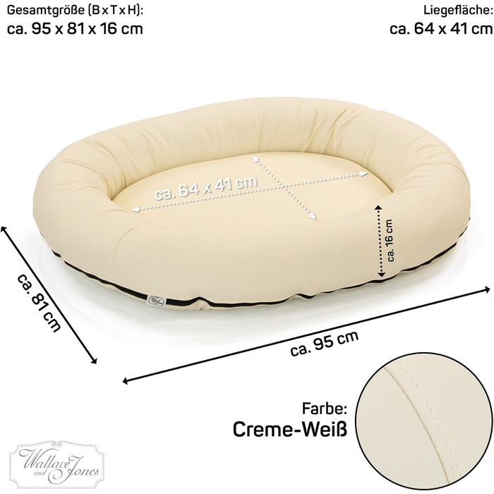 Wallace & Jones | Преміум лежанка для собак Болтон, 63x50 см, штучна шкіра, для маленьких собак, з прихованою блискавкою, миється, не слизька, (95 x 81 см, кремово-білий)