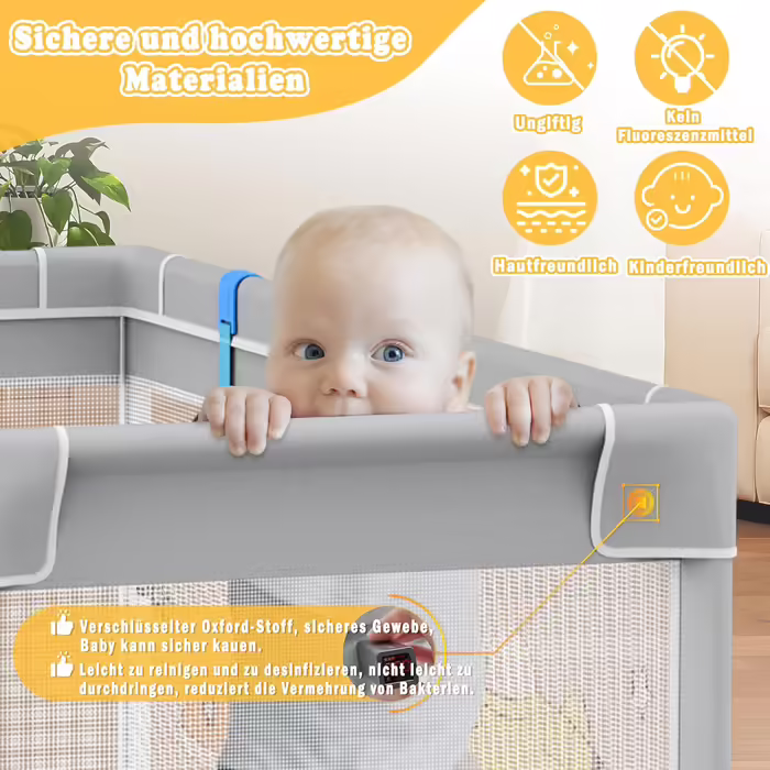 UISEBRT Playpen Baby 180x200cm Playard for Baby with 50 Ocean Balls & 4 Pull Rings & Carry Bag, Folding Playpen Tent with Breathable Mesh for Children, Blue with Animal Motifs 180x200x68cm Blue with Animal Motifs
