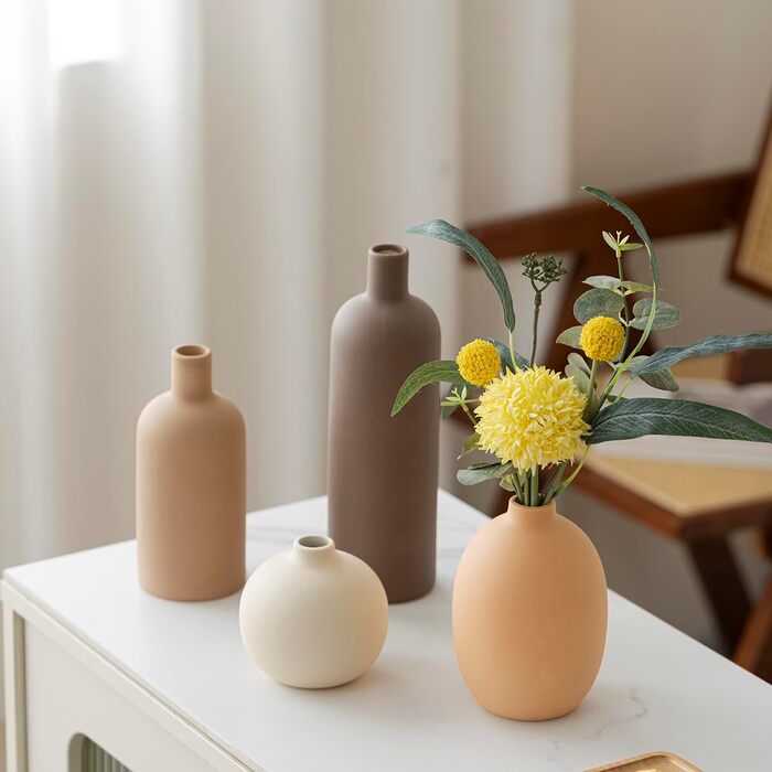 Modern Ceramic Vase Set (4-Piece) - Morandi Colors, Minimalist Table Decor, Nordic Style, Boho Scandinavian Vase Set