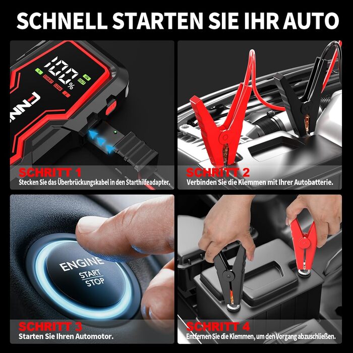 Портативний акумулятор для авто Jump Starter 6000A, 12V, з LED-ліхтариком та HD-екраном