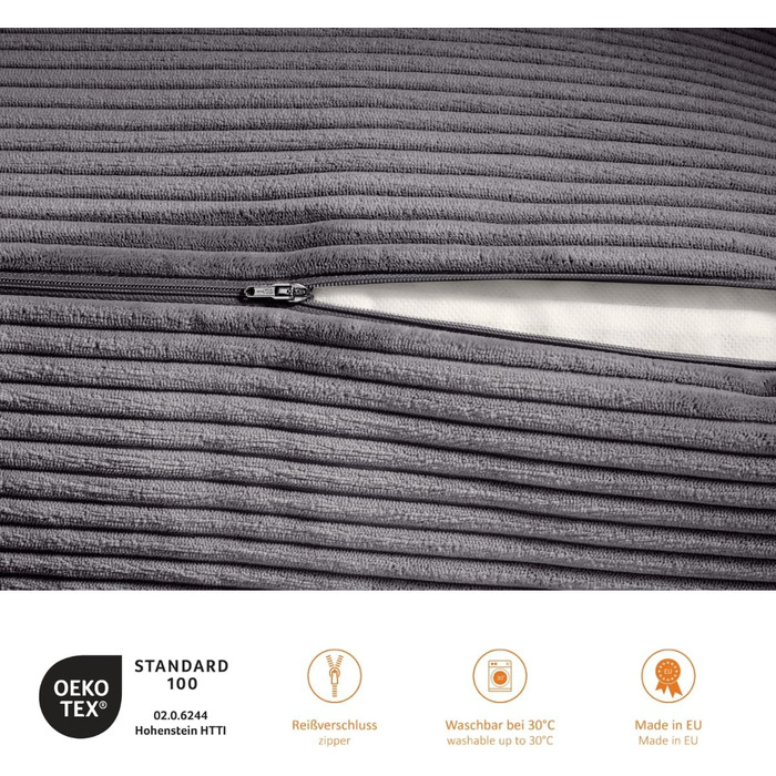 Підголовник для спини Sleepling з тканини Cord, трикутна подушка для ліжка та дивана, підтримка попереку, подушка для читання, пляжний килимок, знімний та пральний чохол, бічне кишеню, 70 x 40 x 20 см, темно-сірий