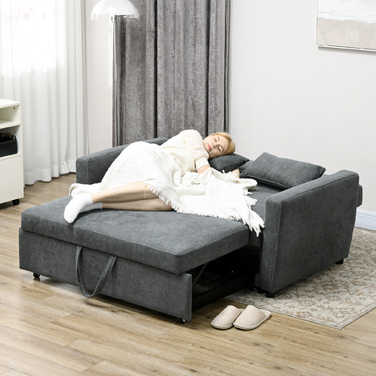HOMCOM Sleeper Sofa, 2-Seater, Convertible, Up to 200 kg, Wooden Frame, 155x90x88.5cm, Dark Grey