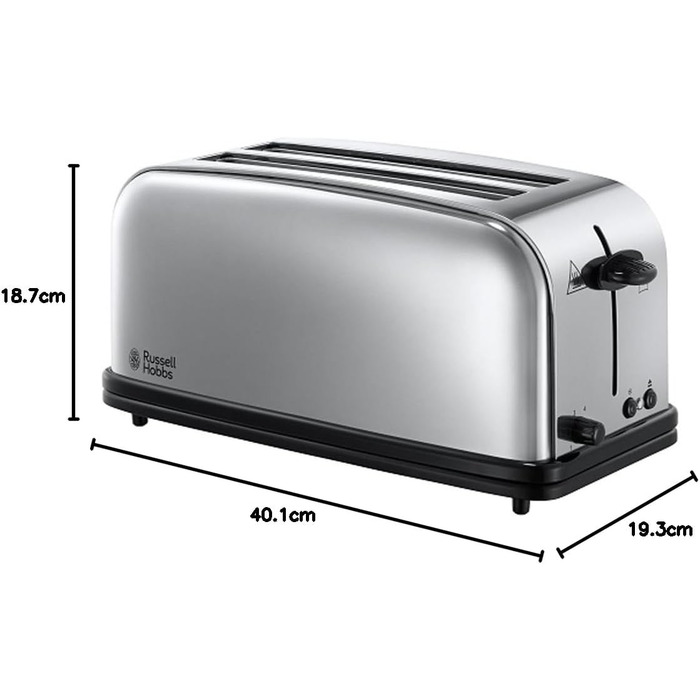 Тостер Russell Hobbs Victory на 4 тости, нержавіюча сталь, широкі відсіки, підставка для булочок, 6 режимів підсмажування, розморожування та підігрів, модель 23520-56