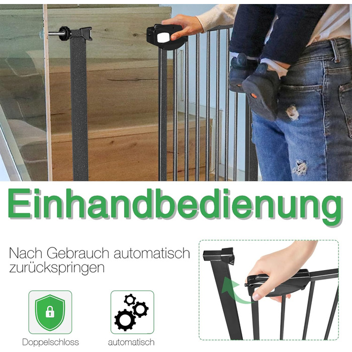 Захист для воріт/сходищ для дітей без свердління, 75-85 см, автоматичне закриття, металеве огорожа (чорний, 105-115 см)