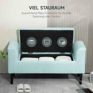 HOMCOM Bench with Cushion and Storage Space, Chest Bench, Entryway, Bedroom, Living Room, Linen-like Polyester, Rubber Wood, Green, 100 x 40 x 44 cm | Aosom
